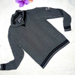 Nautica Jeans Co. Men's Gray Pullover 1/4 Zipper Cable Knit Sweater; S